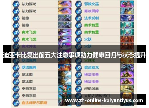 迪亚卡比复出前五大注意事项助力健康回归与状态提升